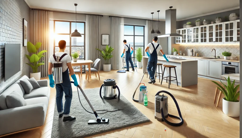 cleaning crews working in a modern home