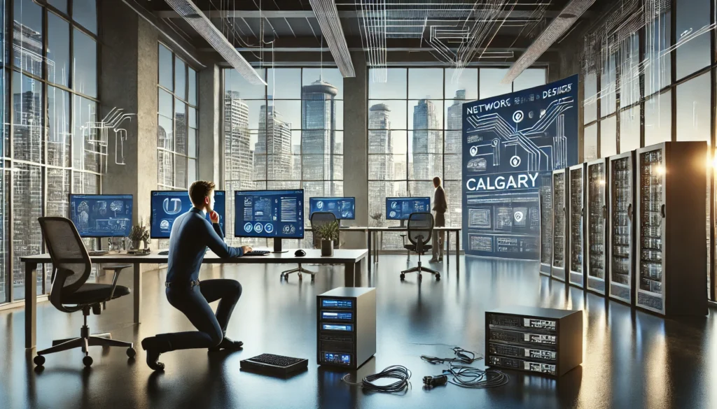 Modern IT professional working at a dual-monitor desk setup in a bright office.